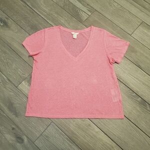 H&M 100% linen pink V-neck short sleeve tee M